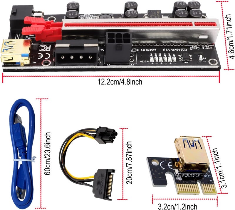 BTBcoin 6 Pack PCI-E Riser 010S GPU Riser Adapter Card PCI-Express 1X to 16X Riser Card with 8 Solid Capacitors for Bitcoin Ethereum Mining - Image 5
